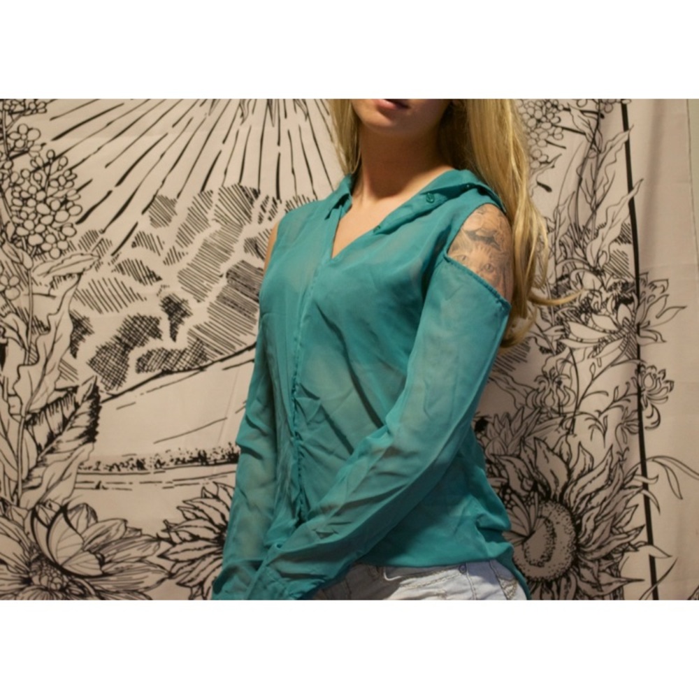 Chiffon Cutout Button Up
